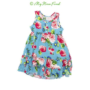Mia Chica Girls Tank Dress Size 14 Tiered Ruffle Tropical Blue Multi EUC B48 - Picture 1 of 2