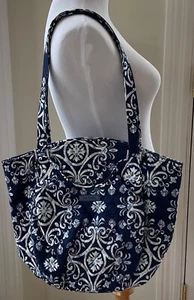 Vera Bradley Blue Medallion tote shoulder bag zip top navy pockets - Picture 1 of 5