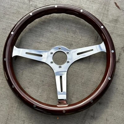 Factory Second 15" Chrome Dark Steering Wheel Real Wood Riveted Grip - Image 1 of 4