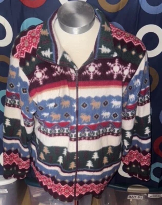 Alfred Dunner Jacket Womens L Full Zip Fleece  Sleeve Pockets Winter southwest - Image 1 of 4