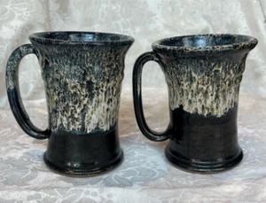 Tazza Tankard Caffè/Birra Stein Ceramica Gres Nero/Bianco Ceroso Sovrapposizione - Foto 1 di 6