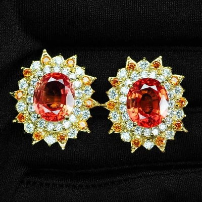 Orecchini arancioni Padparadscha zaffiro ovale 15,20 ct argento sterling... - Immagine 1 di 4