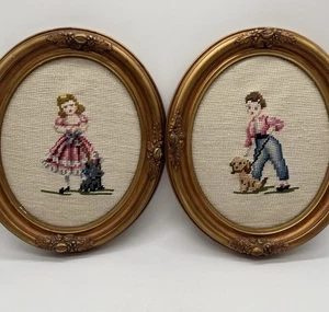 Vintage Nadelspitze Junge und Mädchen gerahmt - Bild 1 von 14