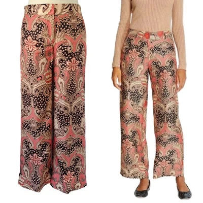 Pantalones J. McLaughlin Marlee Mezcla Seda Pierna Ancha Talla 4 Ashler Otoño Cachemira Floral Foto 1 de 4