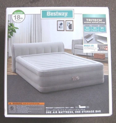 Bestway Headboard 18" Queen Air Mattress with Built-in Pump  W/ Storage Bag - Image 1 of 2