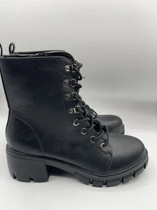 Nicole Miller New York Combat Boots Women Black Lace Up Boho Size 10 New - Picture 1 of 8