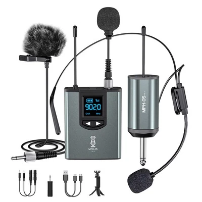 Wireless Microphone System Headset/Stand/Lavalier Mic with Rechargeable Bodyp... - Image 1 of 4