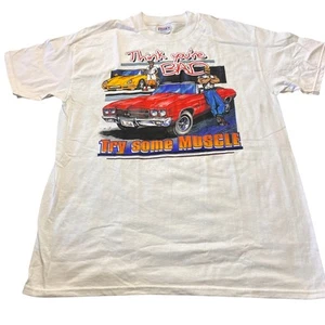 Vintage 90's Beefy Muscle Car Shirt Think Your'e Bad Graphic L White T Shirt - Picture 1 of 4