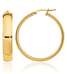 14K Solid Yellow Gold 6mm Round Medium Hoop Earrings - Picture 1 of 11
