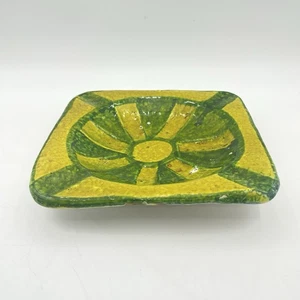 Mid-Century drip glaze ashtray Green And Yellow Made In Italy - Picture 1 of 7