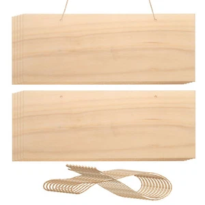 10pcs Hanging Wood Sign with String 10"x4" Rectangle Wooden Blank Wood Plaque - Picture 1 of 4