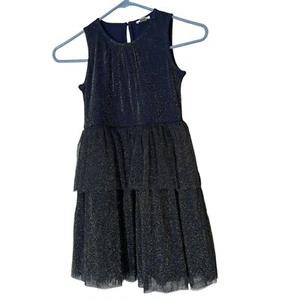 Crewcuts Blue Gold Sparkle Tiered Dress Girls Sz 7 Fit Flare Holiday Party  - Picture 1 of 9