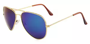 Retro Classic Aviator Golden Metal frame/Blue Lens 80s Pilot Sunnies Sunglasses - Picture 1 of 4