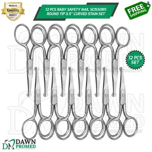 12 Pcs Baby Safety Nail Scissors Round Tip 3.5" Curved Satin Set German Grade - Picture 1 of 8