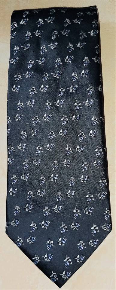 * BURTON * CRAVATE SOIE * GRIS AVEC DUO DE PETITES FLEURS * - Photo 1/3