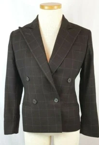 Lauren Ralph Lauren Brown Plaid Worsted Wool Blazer Riding Women 2P VTG 1990's - Picture 1 of 10