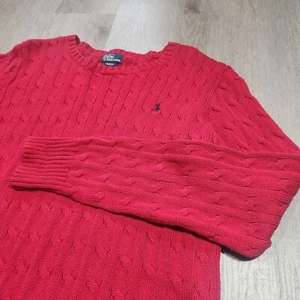 Vintage Polo By Ralph Lauren Sweater Boys Sz XL (18-20) Red Cable Knit Men Small - Picture 1 of 8