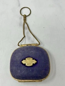 Antique Brass And Purple Velvet Evening Purse With Finger Ring Chain - Picture 1 of 10