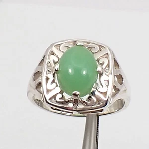 2.32ct Oval 9x7mm Light Green AUS Chrysoprase Signet Ring 925 Sterling Silver - Picture 1 of 10
