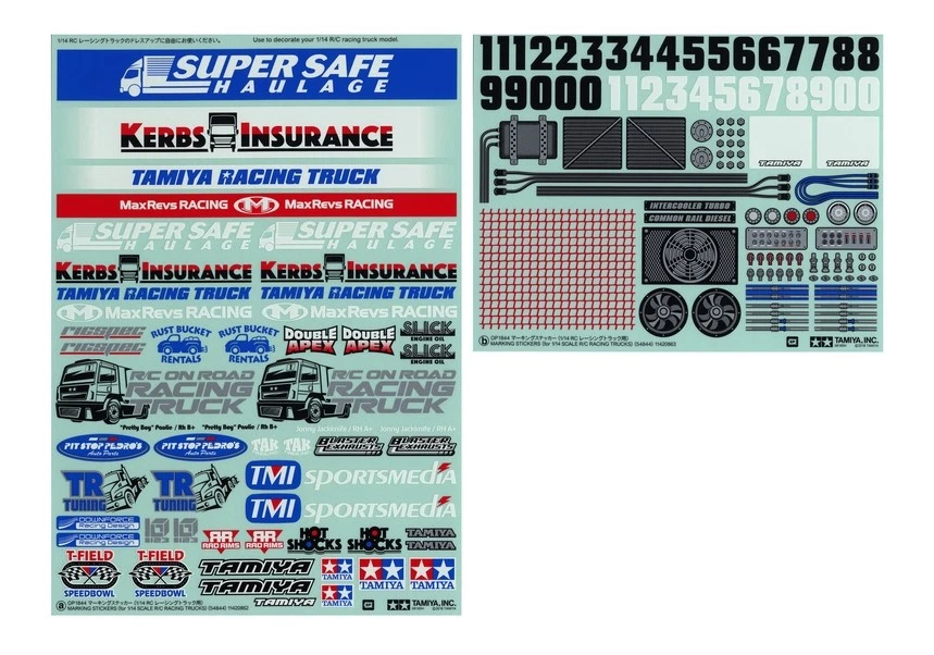 Tamiya 54844 1/14 Scale RC On Road Racing Trucks Race Marking Stickers Set - Image 1 of 1