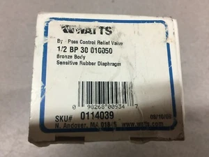 NEW IN BOX WATTS 1/2" 10-50 PSI BRONZE BODY BY-PASS CONTROL RELIEF VALVE BP 30 - Picture 1 of 7