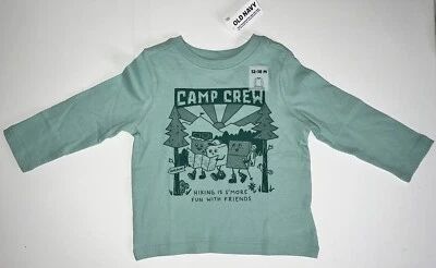 Camisa de manga larga Old Navy para niños talla 12-18 meses verde S’mores Camp Crew nueva con etiquetas Foto 1 de 4
