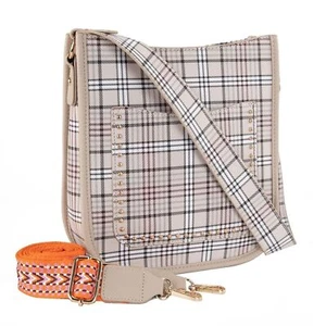 Montana West Crossbody Bag kariert beige Handtasche Damen Schultertasche Bohemian SR5 - Bild 1 von 3