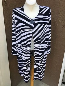 New Chicos Travelers Black White Optic Zone Button Jacket Sz 2 L Large 12 14 NWT - Picture 1 of 2