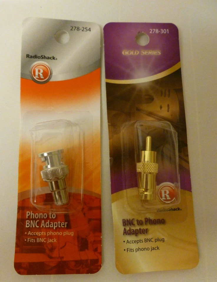 RadioShack Adapters - BNC to Phono GOLD #278-0301 & Phono to BNC #278-0254 Qty 2 - Image 1 of 4