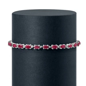 9ctw Created Oval Cut Ruby & Diamond Tennis Women Bracelet 14K White Gold Plated - Picture 1 of 6