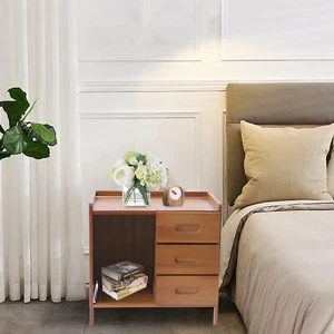 Bedside End Table Nightstand w/ Drawers + Open Shelf / Sofa Side Stand Cupboard - Picture 1 of 13