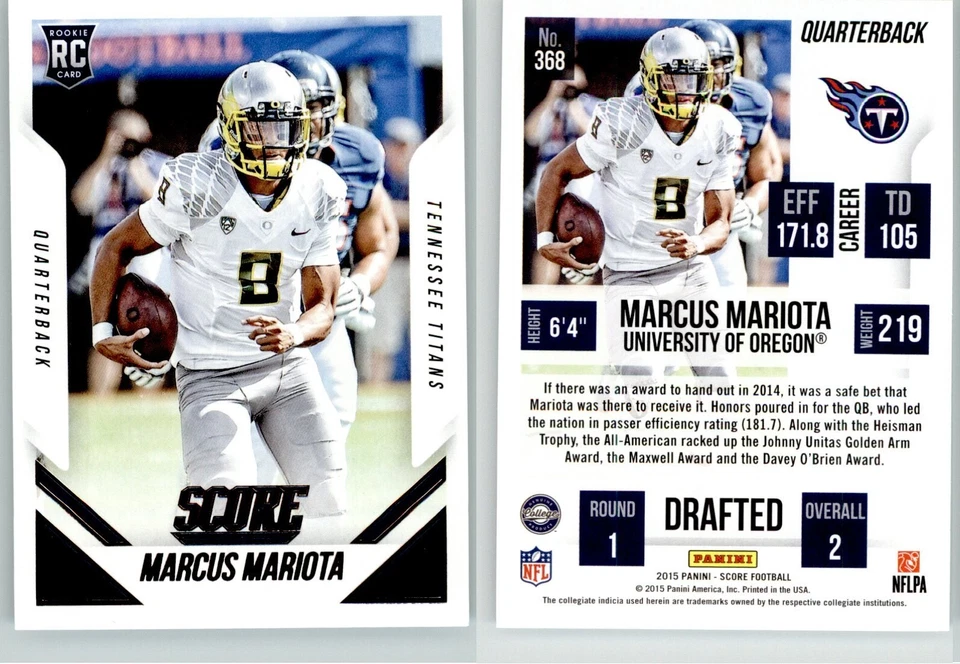 Marcus Mariota 2015 Score Rookie #368 Rookie RC Titans Falcons Foto 1 de 1