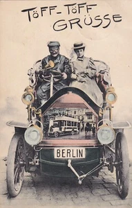 Greetings from Berlin Töff-Töff Postcard 1908 Automobile Car Pair 2504252 - Picture 1 of 2