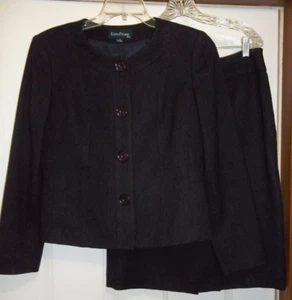 Evan Picone 2 pc Skirt Suit Size 10 Classic Dk Purple Collarless Career - Picture 1 of 12