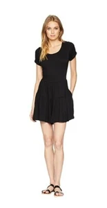 Kensie Women French Terry Romper Back Ribbon Tie Ruffled Black Size L 3879 - Picture 1 of 1
