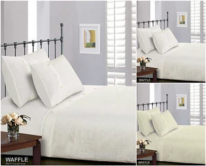 Luxurious Waffle Duvet Cover White / Cream Single Double King Super King Bedding - Picture 1 of 12