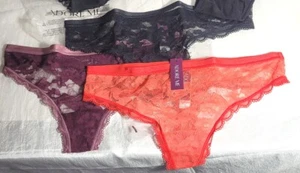 Adore Me 3 Pack Cori Allover Lace Pack Thong Panties - Black, Plum, Red - Small - Picture 1 of 4