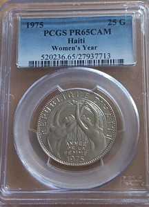 PCGS PR65CAM - WOMEN'S YEAR 1975 Haiti - 25 Gourdes Silver Proof Coin - Picture 1 of 2