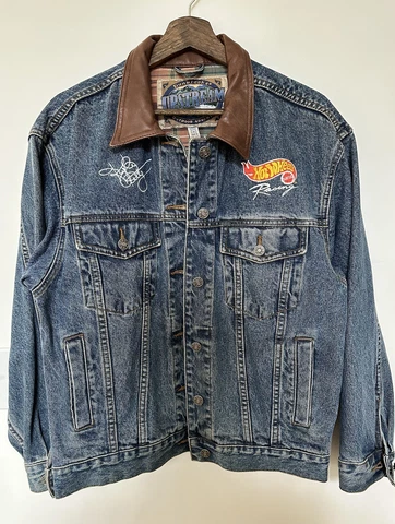Vintage Kyle Petty Hot Wheels Racing Denim NASCAR Jacket Coat Womens M Dunbrooke Cover