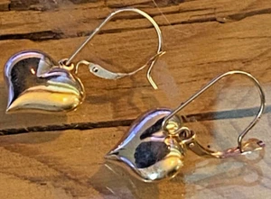 14K Puffy Heart Vergissmeinnicht Ohrhänger Vintage Ohrringe Gelbgold 1,4 g - Bild 1 von 5