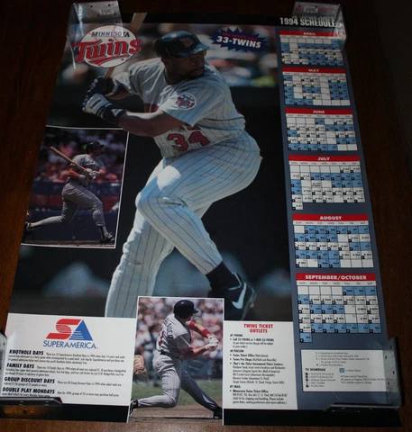 1994 Minnesota Twins Schedule Super America 26x18.5 Laminated Poster Kent Hrbek Cover