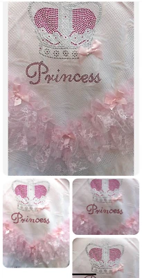 ROMANY BABY PINK SHAWL WITH PINK LACE/RIBBON WITH PRINCESS CROWN DESIGN - Image 1 of 3