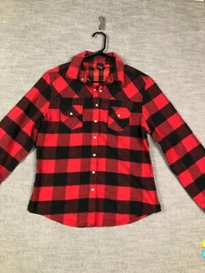 Urban Groove Shirt Boys M Medium Red Black Check Pearl Snap Flannel Casual - Picture 1 of 12