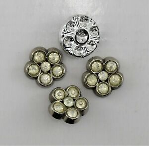 LOT OF 4 ~ Vintage Plastic Button ,6 inset Faux Diamonds / Rhinestone in Cluster
