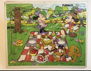 Vintage Playskool Disney Wooden Mickey Picnic Puzzle Walt Disney Productions - Picture 1 of 6