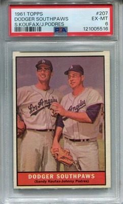 1961 Topps #207 Sandy Koufax/Johnny Podres PSA 6 EX-MT Dodger Southpaws - Image 1 of 2