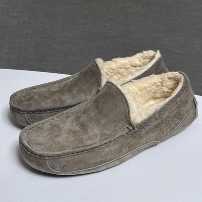 UGG Ascot 鞋 男式 9 灰色麂皮绒剪绒衬里莫卡辛拖鞋 乐福鞋 — 第 1/4 张图片