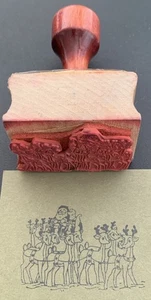 Vintage Rubber Stamp Christmas Santa Sleigh Reindeer Handle Rubber Stamp - Picture 1 of 4
