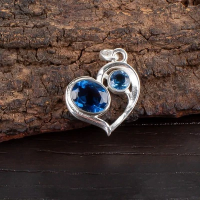 London Blue Topaz Gemstone Handmade 925 Sterling Silver Jewelry Pendant Gift For - Image 1 of 3