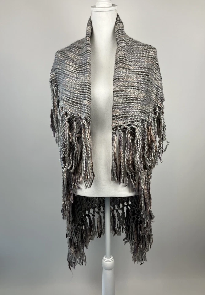 Chaleco Chal Boston Propio Mezcla Lana Flecos Pequeño Gris Multicolor Tejido Abierto Boho Foto 1 de 4